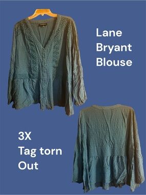 Lane Bryant Teal Button-Front Peasant Blouse 3x